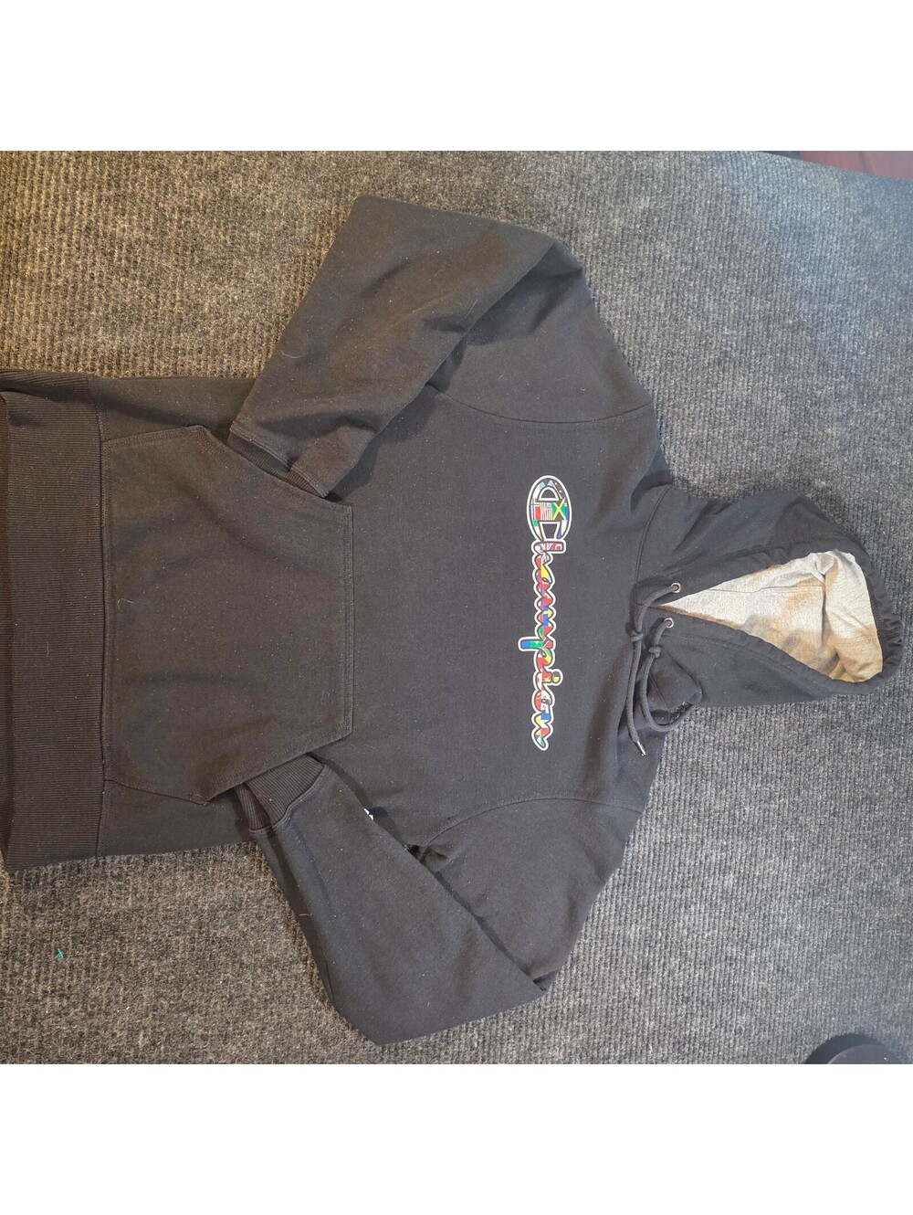 Champion Authentic Athleticwear Black Hoodie with Multicolor Logo